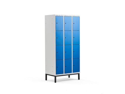 Wardrobe CLASSIC, on legs, 3 sections, 12 compartments, blue