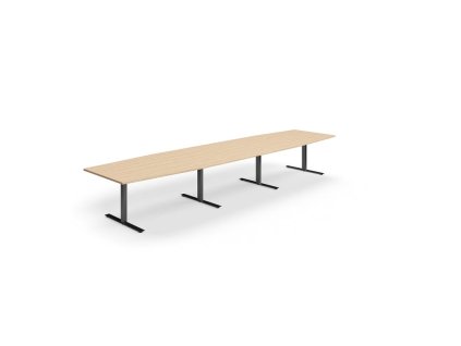 Conference table QBUS, oval, 4800x1200 mm, T-frame, black frame, oak