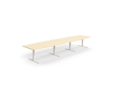 Conference table QBUS, oval, 4800x1200 mm, T-frame, white frame, birch
