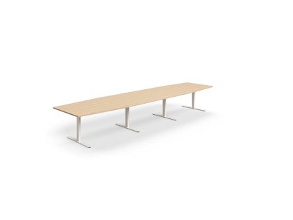 Conference table QBUS, oval, 4800x1200 mm, T-frame, white frame, oak