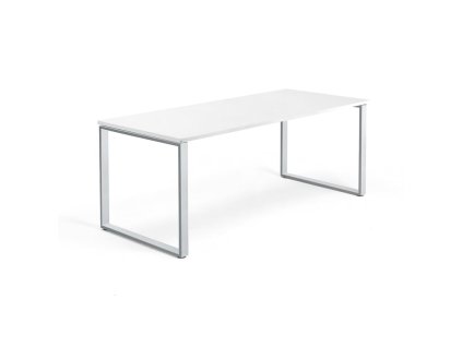 Kancelársky pracovný stôl QBUS, O-rám, 1800x800 mm, biela/strieborná