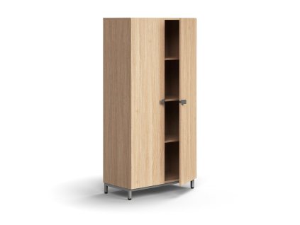 Szafka QBUS, 3 półki, na nogach, z uchwytem, ​​1636x800x420 mm, srebrny, dąb