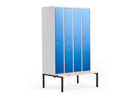 CLASSIC wardrobe, with bench, 4 sections, 2120x1200x550 mm, blue