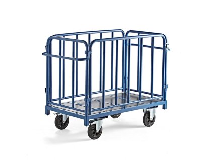 Platform trolley EMBARK, with side panels, 1300x700 mm, 600 kg, blue