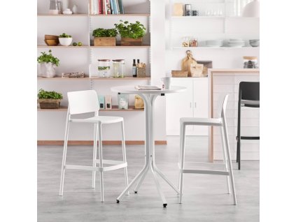 Möbelset: Diverser Tisch + 2 Barhocker Rio, weiß