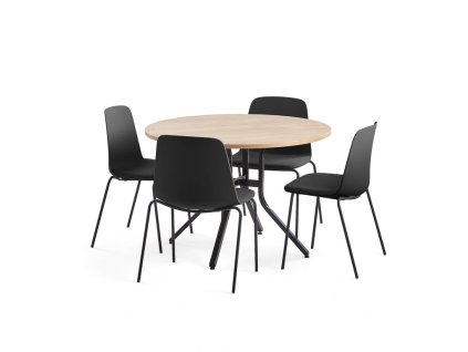 Möbelset VARIOUS + LANGFORD, 1 Tisch + 4 Stühle, schwarz/anthrazit