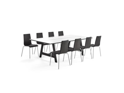 Meeting furniture set: Nomad table + 8 Melville chairs, dark gray