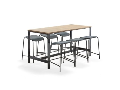 Meeting furniture set: Various table + 6 Attend chairs, blue-grey