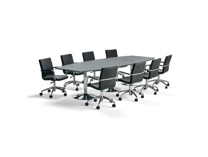 Sestava: Stůl Flexus, 3200x1200 mm, šedá + 8 konferenčních židlí Delta