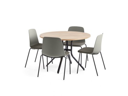 VARIOUS + LANGFORD furniture set, 1 table + 4 chairs, grey/brown