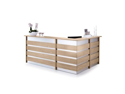Complete INVITE reception desk, L-shaped corner, left, oak