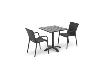 Möbelset: Piazza Tisch + 2 Vienna Rattanstühle, schwarz