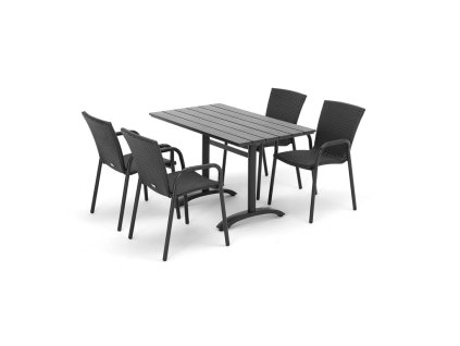 Zestaw mebli: stół Piazza + 4 krzesła rattanowe Vienna, czarne