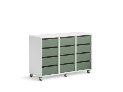 Storage cabinet CASPER, 12 drawers, white, dark green