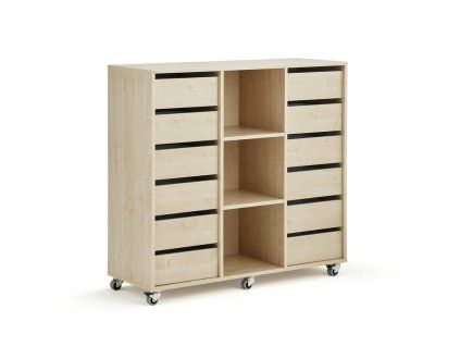Student storage cabinet CASPER, 12 drawers, 3 compartments, birch