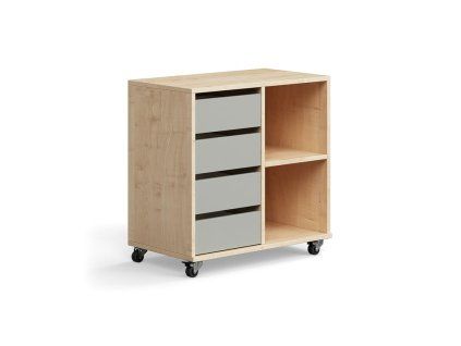 Student storage cabinet CASPER, 4 drawers, 2 compartments, birch, gray