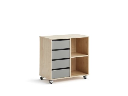 Studentenschrank CASPER, 4 Schubladen, 2 Fächer, Birke, grau