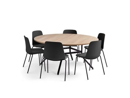 VARIOUS + LANGFORD furniture set, 1 table + 6 chairs, black/anthracite