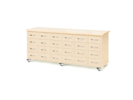 Chest of drawers with wheels, 24 drawers, with handle, birch