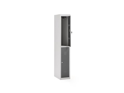Wardrobe CLICK, 2 doors, dismantled, 1 section, 1800x300x500 mm, gray frame, dark gray doors