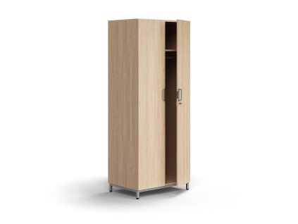 QBUS wardrobe, lockable, clothes rail + base, 2020x800x570 mm, silver, oak