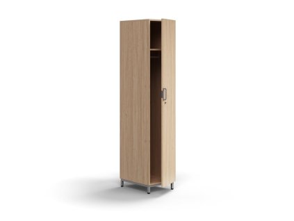 QBUS wardrobe, lockable, clothes rail + base, 2020x400x570 mm, silver, oak