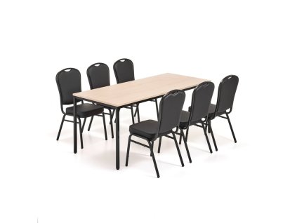 Esszimmerset JAMIE+ HARTFORD, 1800x800 mm Tisch, Birke + 6 Stühle, schwarzes Kunstleder