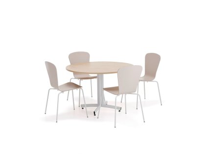 SANNA + MILLA Möbelset, 1 Tisch, 4 Stühle, weiß/sand