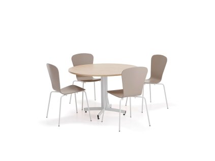 Zestaw mebli SANNA + MILLA, 1 stół, 4 krzesła, biały/gliniasty szary