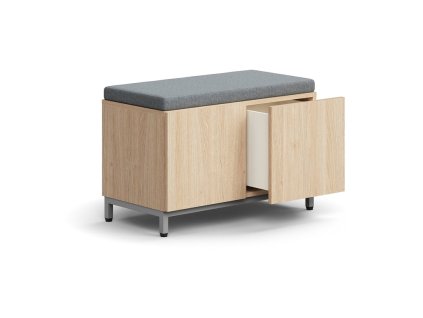 Bench with storage space QBUS, on legs, push opening, 534x800x420 mm, silver, oak, gray
