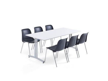 Möbelset SANNA + SIERRA, 1 Tisch und 6 Stühle, schwarz/chrom