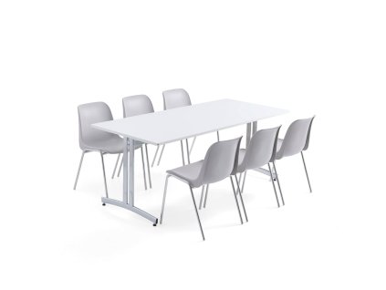 Furniture set SANNA + SIERRA, 1 table and 6 chairs, grey/chrome