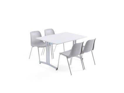 Möbelset SANNA + SIERRA, 1 Tisch und 4 Stühle, grau/chrom