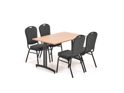 SANNA + HARTFORD étkezőgarnitúra, 1200 mm asztal + 4 szék, bükk, fekete szövet