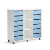 Storage cabinet CASPER, 12 drawers, 3 compartments, white, blue