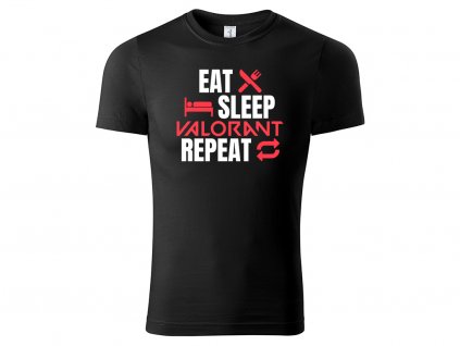 Tričko Eat Sleep Valorant Repeat černé