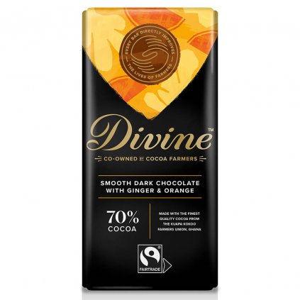 Fairtrade hořká čokoláda Divine 70% zázvor a pomeranč, 90 g