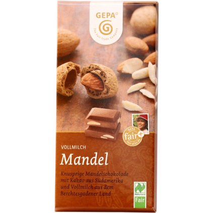 fair trade bio mlecna cokolada s mandlemi 38%