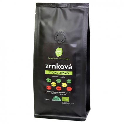 Fair trade bio zrnková káva Etiopie Sidamo, 250 g