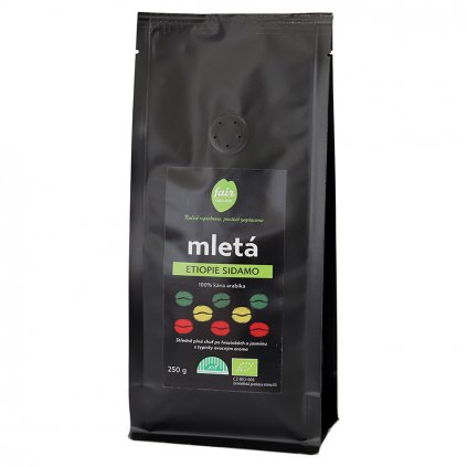 Fair trade bio mletá káva Etiopie Sidamo, 250 g