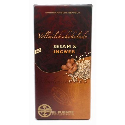 Fair Trade bio mléčná čokoláda se sezamem a zázvorem