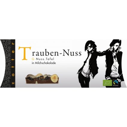 Fair Trade bio mléčná a bílá čokoláda Zotter s hrozinkami a ořechy