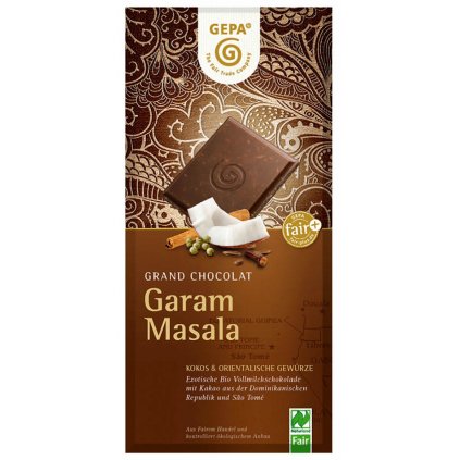 Fair Trade Bio mléčná čokoláda Garam Masala, 100 g