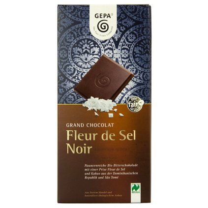 Fair Trade bio hořká čokoláda s květy soli Fleur de Sel, 100 g