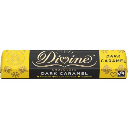 Fairtrade hořká čokoládová tyčinka Divine s karamelem, 35 g