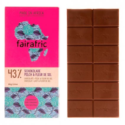 Fair trade mléčná čokoláda s Fleur de Sel, vyrobená fairafric v Ghaně