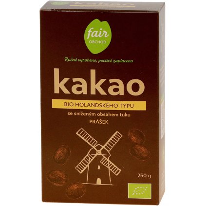 Fair trade bio kakaový prášek holandského typu, snížený obsah tuku, 250 g