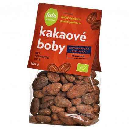 Fair trade bio nepražené kakaové boby Dominicana Hispaniola, 100 g