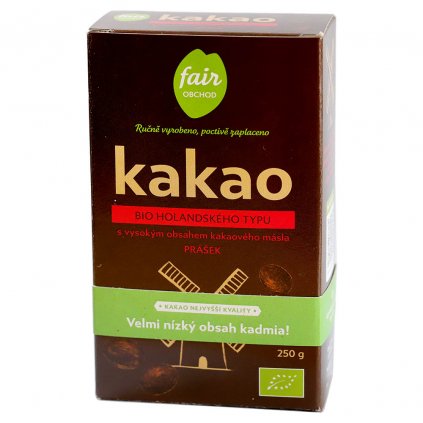 Fair trade bio kakaový prášek vysokotučný holandského typu, extra nízké kadmium, 250 g