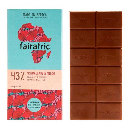 Fair trade mléčná čokoláda Fairafric vyrobená v Ghaně